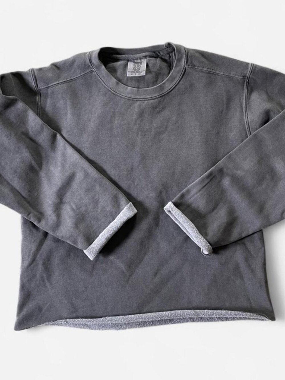 Comfort Colors Distressed Gray Long Sleeve Crewneck with Fleece Lining - size S